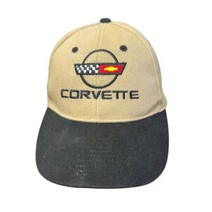 Corvette Baseball Cap Mens Tan Black Embroidered Logo Hook & Loop  Hat Vintage